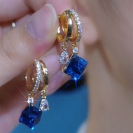 Blue Crystal Earrings Niche Design Ear Buckles Elegant All-Match New Style Earrings