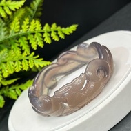高檔 灰色瑪瑙手鐲 63MM 高冰凈體起剛 手雕鏤空九尾狐 靈性魅力