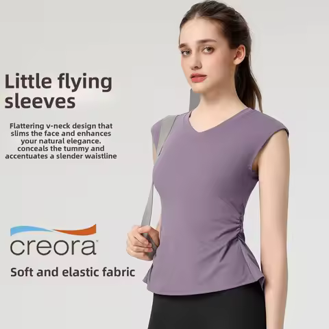 Women's Pilates Training Sports Tops Beautiful Back Small Flying Sleeves Yoga Fitness Clothes Fashio