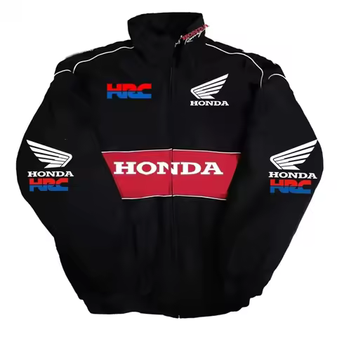 Honda Racing Team Jacket Men Women Black Red Patchwork Windbreaker Casual Streetwear Motorcycle Zip 