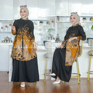 Gamis Batik Kombinasi Motif Gelombang cinta Modern Premium Dress Muslim Gamis Batik Kombinasi dan Kemeja Batik