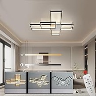 Vlastti Dimmable LED Ceiling Light with Remote Control 3000K-7000K Flush Mount Luminaire Black Finished Chandelier for Living Room Dining Room Bedroom Kitchen (Black, L31*W28*H2.6inch), VLS-2024-5T