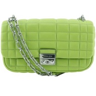 二手 Michael Kors Tribeca 鏈條單肩包，大號絎縫小牛皮，黃綠色，斜挎包，磁扣肩帶，女士款