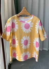 Nordic Finland Unique ดีไซน์ Sunflower Digital การพิมพ์ สองด้าน ผ้าไหม ผ้าฝ้าย เสื้อยืด เดรส เป็นผู้