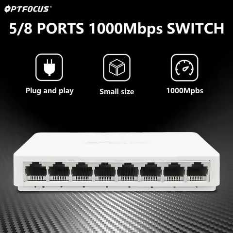 OPTFOCUS 5/8 Port Ethernet Switch Gigabit 100/1000Mbps Desktop Network Switch Full/Half Duplex Mini 