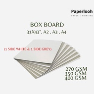 Box Board One Side White Coated & Grey Back 270gsm/350gsm/400gsm (31"x43"/A2/A3/A4)