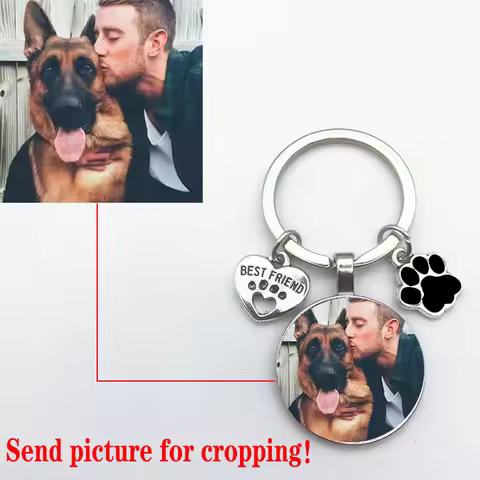 Custom DIY Dog Photo Keychain I Love Dog Glass Crystal Pendant Mini Heart Keychain Car Key Man and G