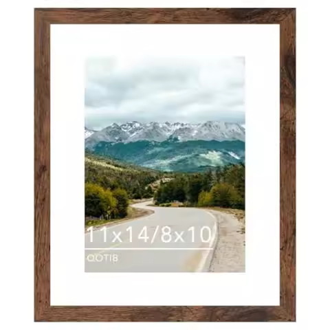 11x14 Picture Frame with 8x10 Mat Deep Brown, Display 8x10 with Mat or 11x14 Without Mat, Wood 11 by