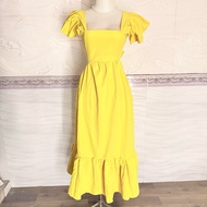 Yellow ruffle shoulder backless dress panyai outfit