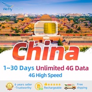 Wefly China SIM card Unlimited 4G Data 1~30 Days 4G High speed 3GB/5GB/10GB China SIM Card Hongkong 中国流量卡 大陆流量卡