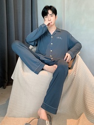 New High-end Cotton Pajamas Mens Spring and Autumn Cotton Long-sleeved Pajamas Set New Loungewear Se