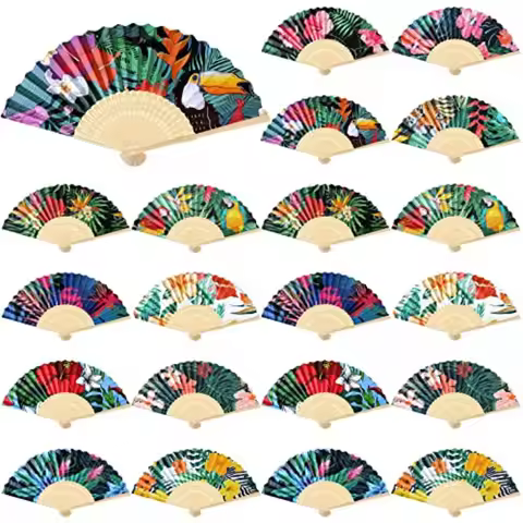 Set of 36 Havana Nights Folding Fans Bulk Hibiscus Tropical Nights Folding Hand Fans Havana Nights P