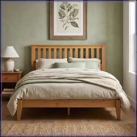 Wood Platform Bed Queen Solid Pine Mission Headboard