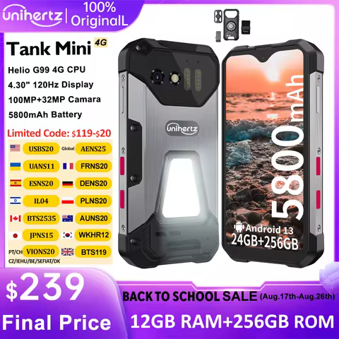 Unihertz 8849 Tank Mini Rugged Smartphone 4.3 Inch Small Cell Phone 24GB+256GB Android 13 5800mAh 10