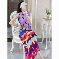 Skirt Women Rare Nakamichi ~ Miyake Pleated Niche Design High Sense Group Dress Sweet Age Reduction Printed Vest