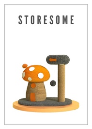 Tiny Adorable Yellow Mushroom With Grey Direction Sign Fun Cat Scratcher
