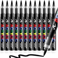 6 Black +6 White Paint Pen, Brush Tip Acrylic Paint Markers for Rock Painting, Wood, Glass, Ceramic,