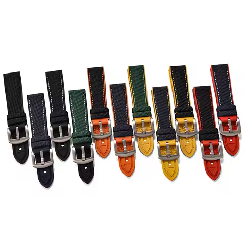 Waterproof and Wear resistant Watch Band 20mm 22mm 24mm Hybrid Material FKM Rubber Leather Raplaceme