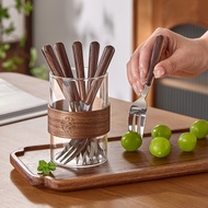 Garpu Buah Pemegang Walnut Garpu Kek Mewah Pemegang Kayu Kreatif Sudu Pencuci Mulut Set Sudu Garpu L