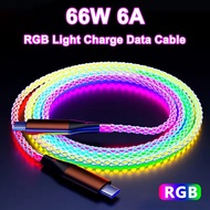 Type-C 66W fast charging Rgb cable USB C Type C data cable 66W cosmetic data transfer huawei xiaomi