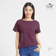 เสื้อยืด เสื้อยืดผู้หญิง GSP Blouse Lucky Stripes Short Sleeve Blouse  เสื้อยืดแขนสั้นลายริ้วสีกรมแดง (PYAJNV)