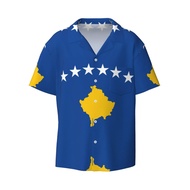 Flag of Kosovo Print Men'S Front Pocket Hawaiian Shirts - Casual Floral Short Sleeve Button Down Bea