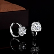 Real Moissanite 0.5ct Square Halo Hoop Earrings S925 Sterling Silver Round Cut White D Elegant M6750