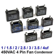 Aircond / Fan Capacitor 4 Pin 450uf 1uf / 1.5uf / 2uf / 2.5uf / 3uf / 3.5uf / 4uf.