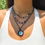 Boho asli geometri batu rantaian kalung Trend biru turki bertuah mata loket laras tali rantai kalung perhiasan wanita