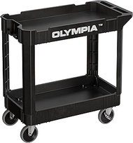 Olympia Tools 2-Shelf Plastic Utility Cart - Supports Up to 500 lbs, Ergonomic Handle - Heavy Duty P