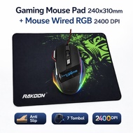 Bundle Gaming Mouse RGB Wired 2400 DPI + Mouse Pad Speed Anti Slip Desk Mat
