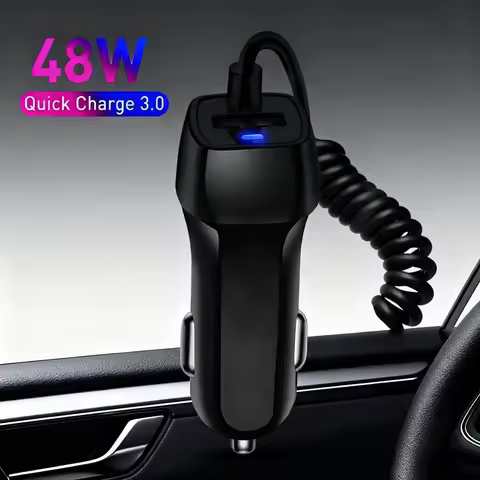 Spring Cable 48W Fast Car Charger For iPhone 12 11 XR 8 Cigarette Lighter USB Truck Car Charger For 