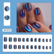 Short Explosive Aurora Nail Deep Red Autumn and Galaxy Blue Nail Set W1079