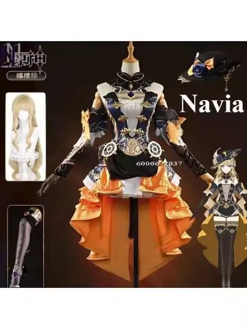 Genshin Impact Navia Cosplay Costume Wig Dress Uniform Fontaine Spina Di Rosula Women Hat Clorinde H