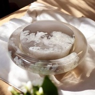 櫻花瑪瑙手鐲 瑪瑙手鐲高級烟紫冰灰茉莉花飄綠葉圓條套鐲57-58