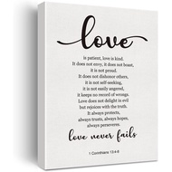 Bible Verse Art Wall Decor 1 Corinthians 13:4-8 Love Never Fails Scripture Canvas Painting Print for
