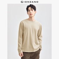 GIORDANO ผู้ชาย  เสื้อยืด 100% Cotton สีพื้น เสื้อยืดคอกลม แขนยาว แฟชั่นลำลอง เสื้อยืดคอกลม 18025051