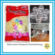 ! (100Pcs) Transparent latex balloons with star motif (2.8gr), transparent star balloons, party deco