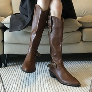 XUJIA | Vintage Brown Western Cowgirl Boots Tall Calf
