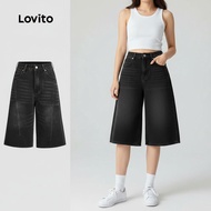Lovito Seluar Pendek Denim Wanita Butang Poket Santai L132ED359