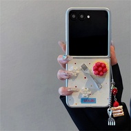 Cute 3D Snowflake Fork Splashing Ink Pattern Case with Cake Pendant for Motorola Razr60 ultra Razr 5