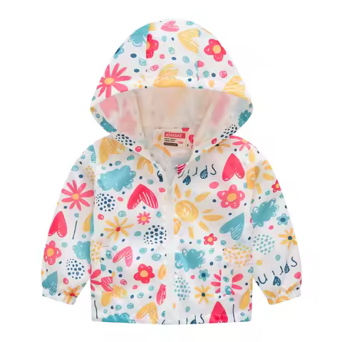 Girls Windproof Hooded Jacket Butterfly Graphic Zipper Coat Kids Spring Clothes，1-7T