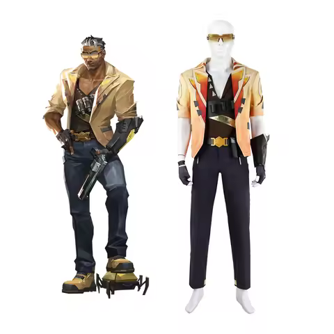 Valorant Tejo Cosplay Costume Yellow Short Sleeve Jacket Pants Glasses Set Disguise Valorant Game Su