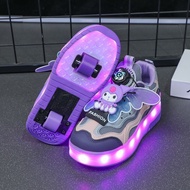 Kids Heelys Shoes Kuromi Sanrio Roller Sneakers Girls Light Up Skate Shoes Children Sports Shoes Pop
