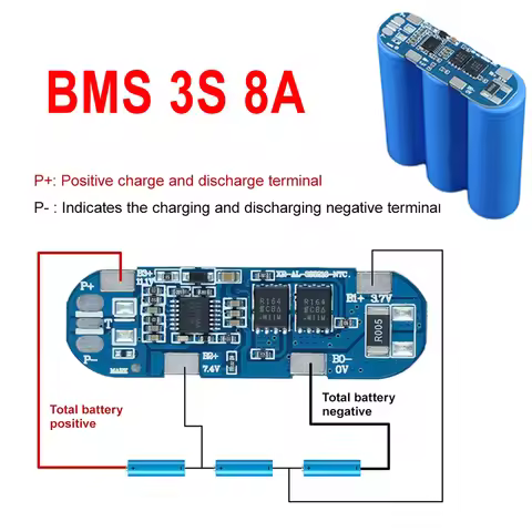 BMS 3S 8A 11.1V Same Port 18650 Li-ion Battery Charging Protection Board Battery Balancer PCB BMS Po