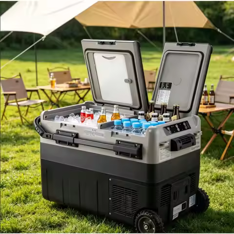 12V 24V 42 Quart Car Refrigerator Dual Zone Portable Freezer AC DC Cooler for RV Camping Travel