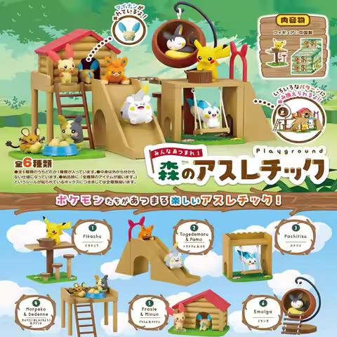 Genuine Rement Pokemon Forest Playground Series Kawaii Pikachu Ash Ketchum Blind Box Desktop Decor B