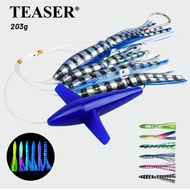 TEASER【TR007】1PC UV Deep Sea Trolling Tandem Fishing Lures With 3Pcs 6Inch Squid 1PC 9Inch Squid 30g