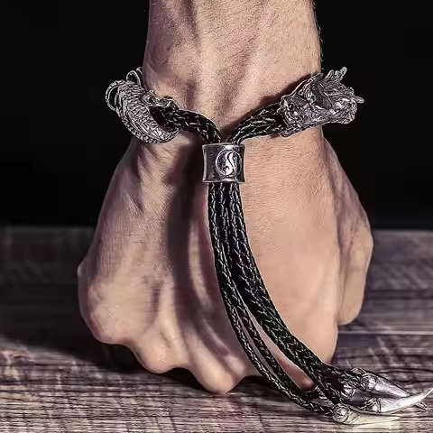 Vintage Dragon entangle Bracelet Stainless steel with Leather rope Exquisite Jewelry Accessories Gif