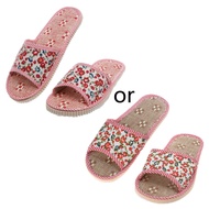 Women/Men Linen Floral Home Indoor Slipper Open Toe Flax House Flat Slippers